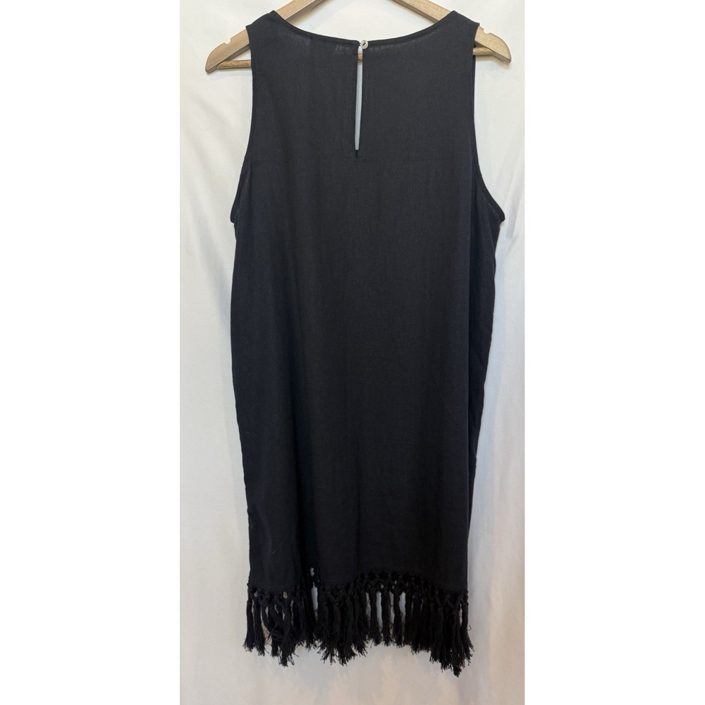 For Cynthia Linen Resort Dress Size M Navy Fringe Nautical Beach Coastal Casual - Picture 8 of 11